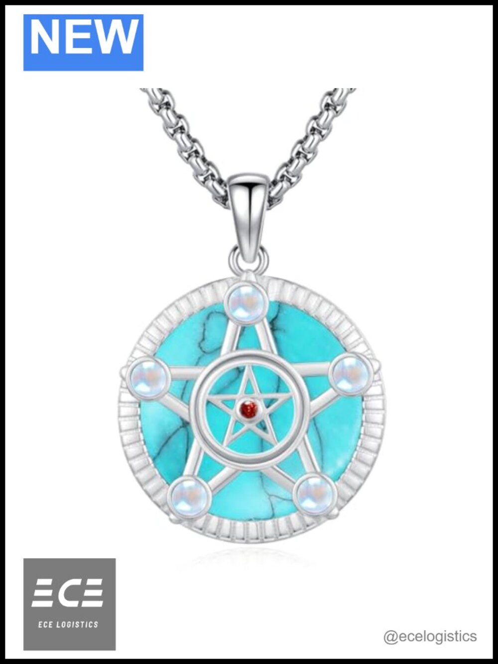 925 Sterling Silver Pentagram Necklace 20-22" Box Chain Lobster Clasp